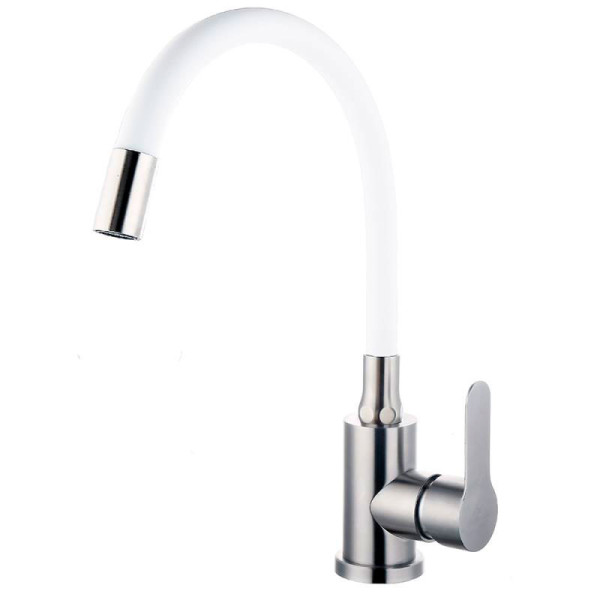 Смеситель для кухни Fashun с гибким изливом сатин/белый (A54101-8)