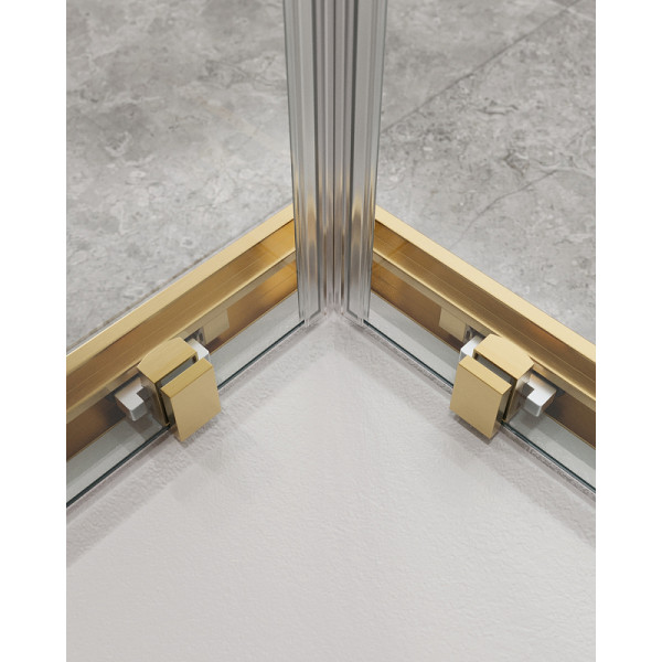 Душевой уголок Cezares Molveno 120x120x195 стекло прозрачное, профиль брашированное золото (MOLVENO-A-22-90+30-C-BORO-IV)