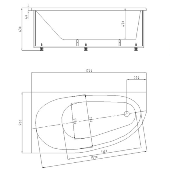 Ванна акриловая Акватек Дива 170х90 R без гидромассажа (DIV170-0000003) Ванна акриловая Акватек Дива 170х90 R без гидромассажа (DIV170-0000003)