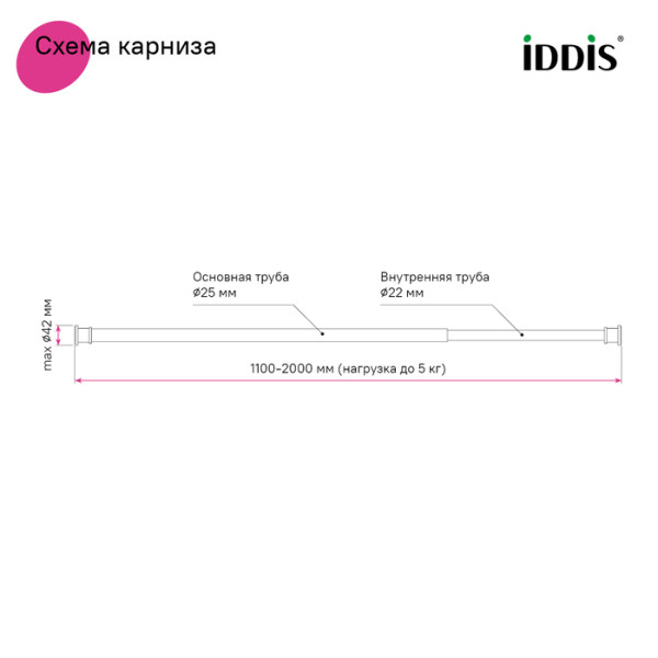 Карниз для ванны 110-200 см хром глянцевый Elegante Iddis (RSC0120i14)