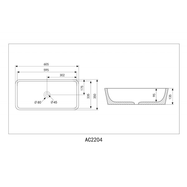 Раковина накладная Abber Rechteck 605x350 черный матовый (AC2204MB)