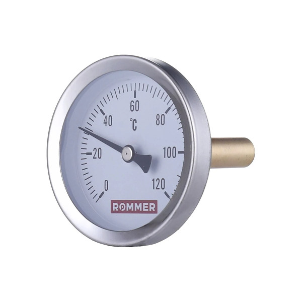 Термометр биметаллический 63 мм c погружной гильзой 50 мм (0°-120°С) Rommer (RIM-0001-635015) Термометр биметаллический 63 мм c погружной гильзой 50 мм (0°-120°С) Rommer (RIM-0001-635015)