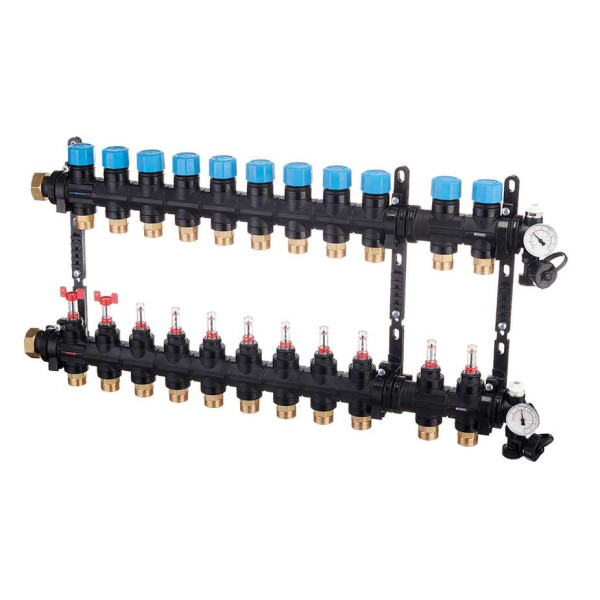 Коллекторная группа 11 отводов 1" с расходомерами и термометрами Henco (композит) (UFH-0605MDK11-03L)