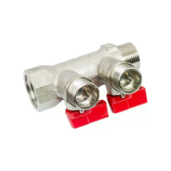 Коллектор 2 отв. с отсекающими кранами 3/4"x1/2" Н Valtec (VTc.580.N.0502)