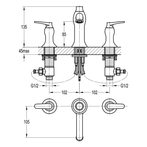 Смеситель для раковины Swedbe Terracotta на 3 отверстия терракота (темная бронза) (2550)