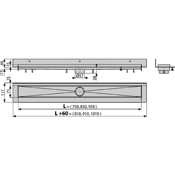 Лоток душевой AlcaPlast / AlcaDrain 850 мм с порогами, прямой слив D50, мокрый гидрозатвор (APZ23-850) Лоток душевой AlcaPlast / AlcaDrain 850 мм с порогами, прямой слив D50, мокрый гидрозатвор (APZ23-850)