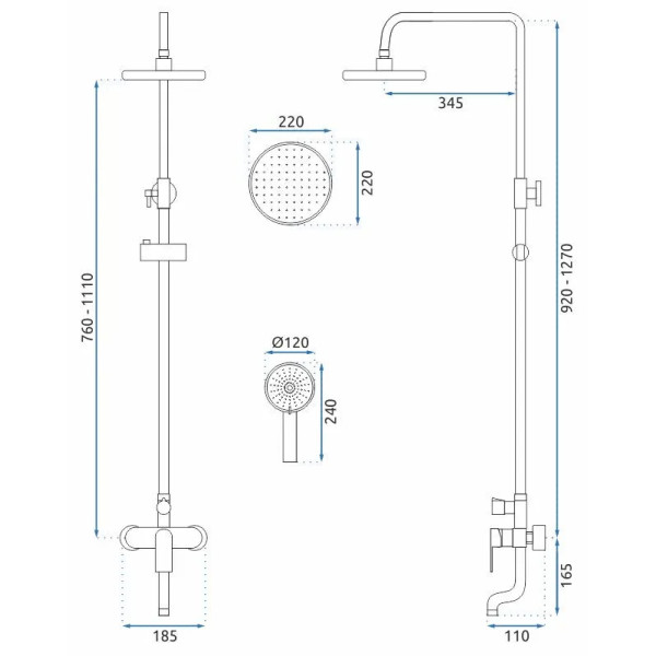 Душевая система с изливом Rea Verso Gold mat (REA-P9146)