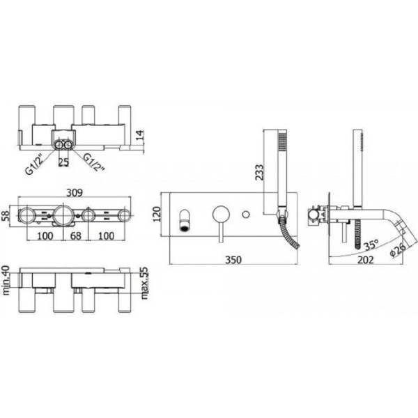 Смеситель для ванны и душа Paffoni Light термостатический, белый (LIG001BO) Смеситель для ванны и душа Paffoni Light термостатический, белый (LIG001BO)