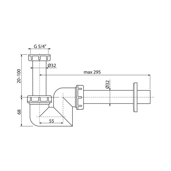 Сифон для раковины и биде Alcaplast DN32 пластик (A45F-DN32)