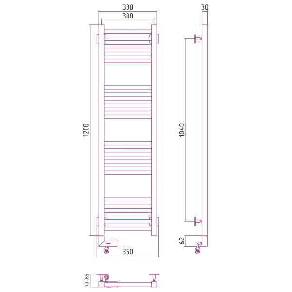 Полотенцесушитель электрический Сунержа Модус 2.0 1200x300 МЭМ левый, хром (00-5600-1230)