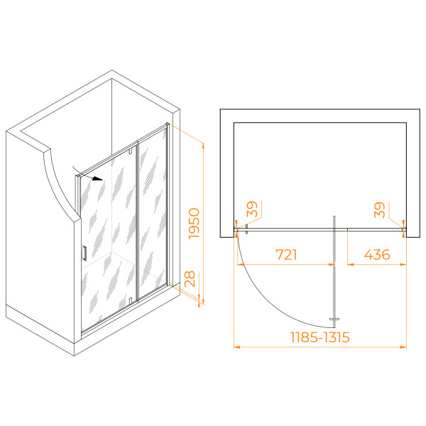 Душевая дверь RGW Passage 120x195 стекло прозрачное, профиль хром (350800813-11)