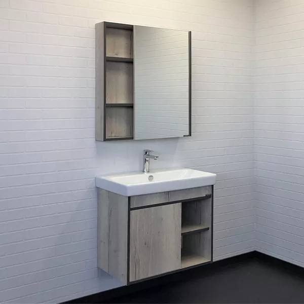 Шкаф зеркальный Comforty Вена 700x150x800 дуб дымчатый (00-00009272)