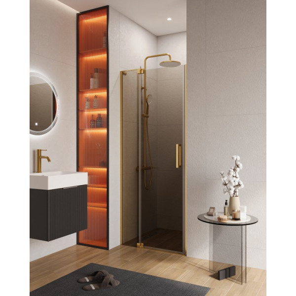 Душевая дверь Cezares Slider 80x195 стекло бронза, профиль брашированное золото (SLIDER-B-1-80/90-BR-BORO)