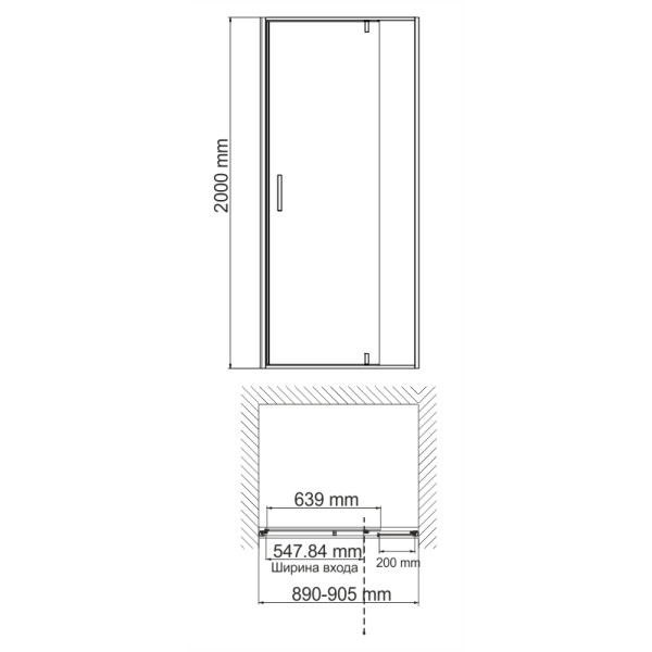 Душевая дверь WasserKRAFT Elbe 74P04 90х200