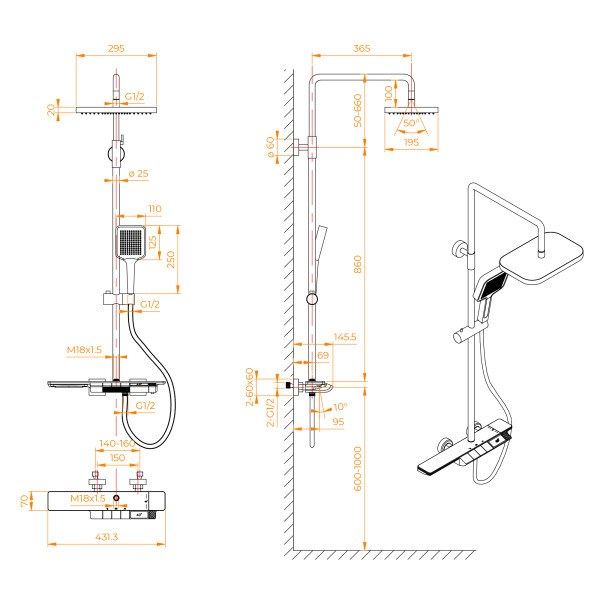 Душевая система RGW Shower Panels черный (51140134-04)