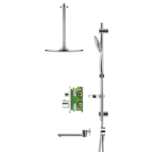 Смеситель для ванны и душа Swedbe Platta встраиваемый термостат с верхним душем и повортн.изливом хром (5561)