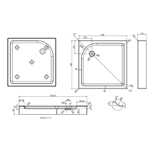 Душевой поддон Azario Greenwood 90x90x15 белый (P19 L/R (P199))