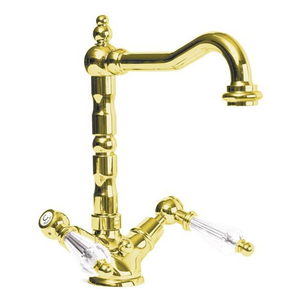 Смеситель для раковины Cezares Diamond золотой, ручки рычаг - кристалл Swarovski (DIAMOND-LS2-03/24-Sw) Смеситель для раковины Cezares Diamond золотой, ручки рычаг - кристалл Swarovski (DIAMOND-LS2-03/24-Sw)