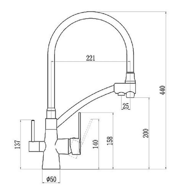 Смеситель для кухни Dlin с гибким изливом, переключатель на фильтр серый (H159317) Смеситель для кухни Dlin с гибким изливом, переключатель на фильтр серый (H159317)