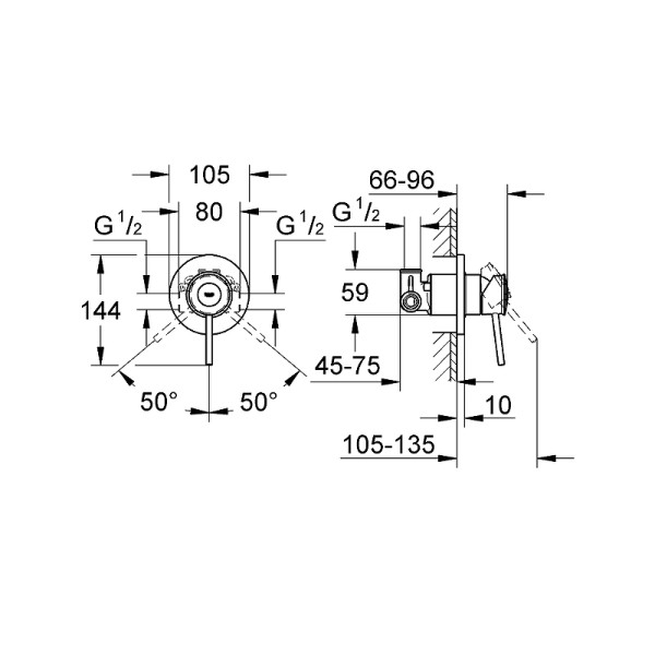 Смеситель для душа Grohe BauClassic внешняя и внутренняя части хром (29048000) Смеситель для душа Grohe BauClassic внешняя и внутренняя части хром (29048000)