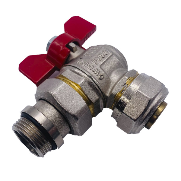 Кран угловой шаровый со сгоном Tiemme 26*3/4" (красная бабочка) (1620014) Кран угловой шаровый со сгоном Tiemme 26*3/4" (красная бабочка) (1620014)