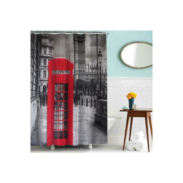 Шторка для ванны текстильная Melodia 180х180 см Лондонский телефон (MZ-65)