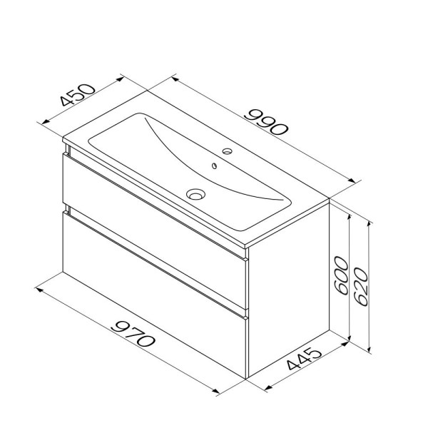 Тумба подвесная AM.PM X-Joy 100x60 2 ящика, черный матовый (M85AFHX1002BM)