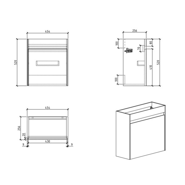 Тумба подвесная с дверкой BelBagno Pietra Mini 46-R Bianco Lucido (PIETRA MINI-460-1A-SO-BL-R)