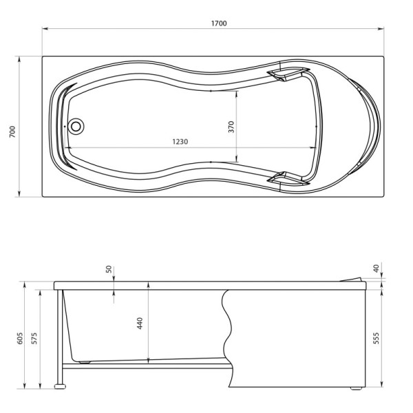 Ванна акриловая Aquanet Tessa 170х70 без гидромассажа