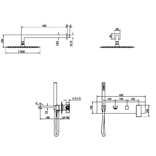 Душевая система Boheme Qubic GM (графит) (474-GM)