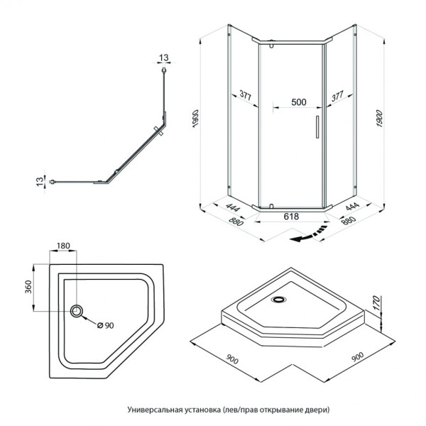 Душевое ограждение Triton Дека 90x90 стекло прозрачное, профиль хром (DK278)