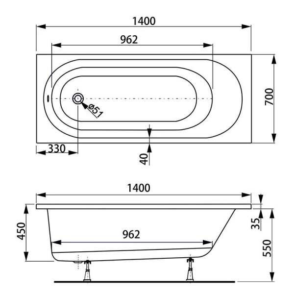 Ванна акриловая VAGNERPLAST Касандра 140x70x45 белая (VPBA147KAS2X-04)