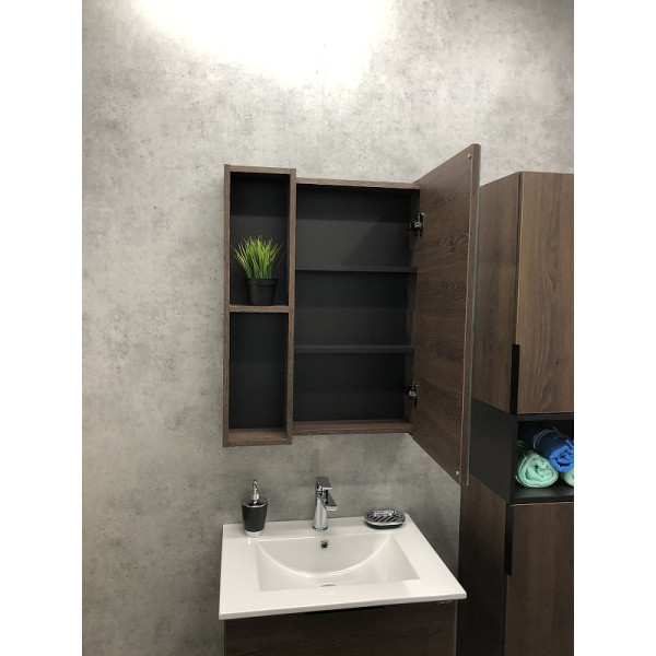 Шкаф зеркальный Comforty Франкфурт 600x140x800 дуб шоколадно-коричневый (00004150528)