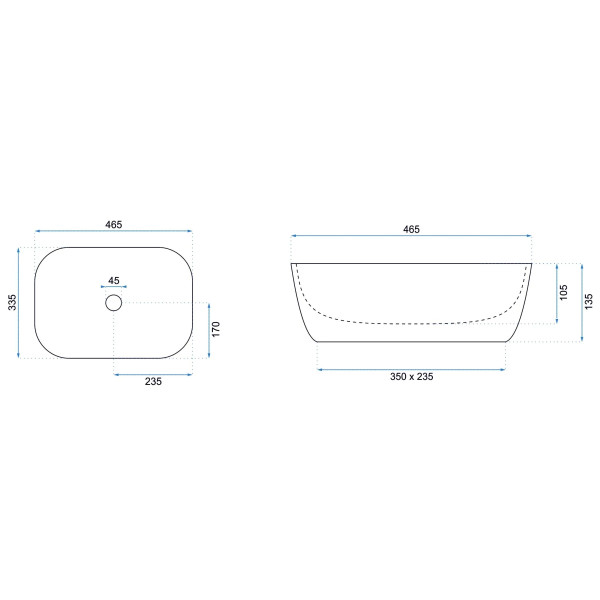 Раковина накладная REA Belinda ash 46,5x33x13,5 имитация мрамора (REA-U3324)
