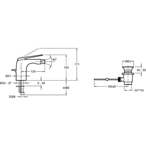 Смеситель для биде Jacob Delafon Avid с донным клапаном хром (E97014-CP) Смеситель для биде Jacob Delafon Avid с донным клапаном хром (E97014-CP)