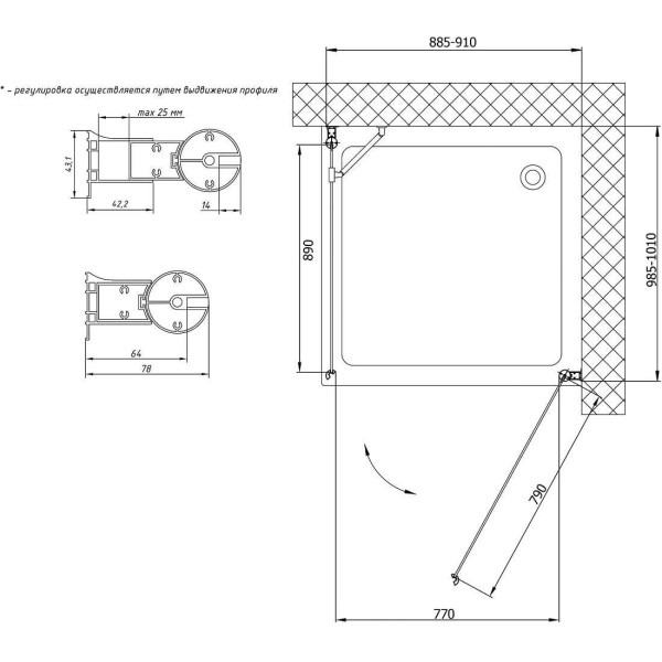 Душевой уголок Vegas Glass 90х100 EP-Fis 90х100 01 01 R стекло прозрачное Душевой уголок Vegas Glass 90х100 EP-Fis 90х100 01 01 R стекло прозрачное