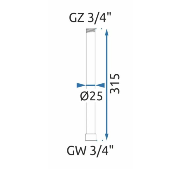 Удлинитель душевой стойки Rea 30 см Chrom (Tom, Soul, Aldi, Bliss, Santos, Roger, Lungo с термостатом, Luis, Vigo) (REA-K7700)