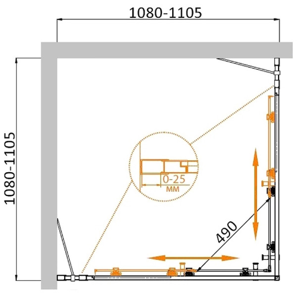 Душевой уголок Cezares Molveno 110x110x195 стекло матовое, профиль оружейная сталь (MOLVENO-A-22-90+20-P-GM)