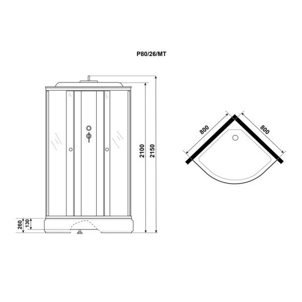 Душевая кабина Promo 80x80 стекло матовое, профиль белый (P80/26/MT)