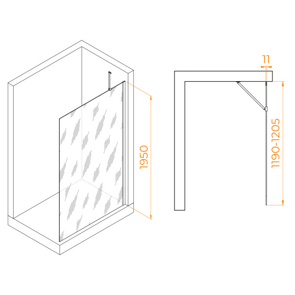 Душевое ограждение RGW Walk In 120x195 стекло матовое, профиль хром (351010212-21)