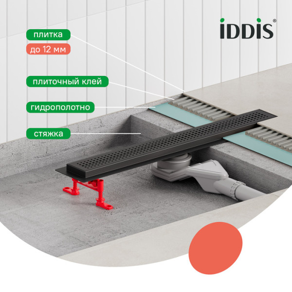 Лоток душевой 700 мм сифон 360 комбинированный затвор перфорированная решетка черный Iddis (975B7BL20DZ0)