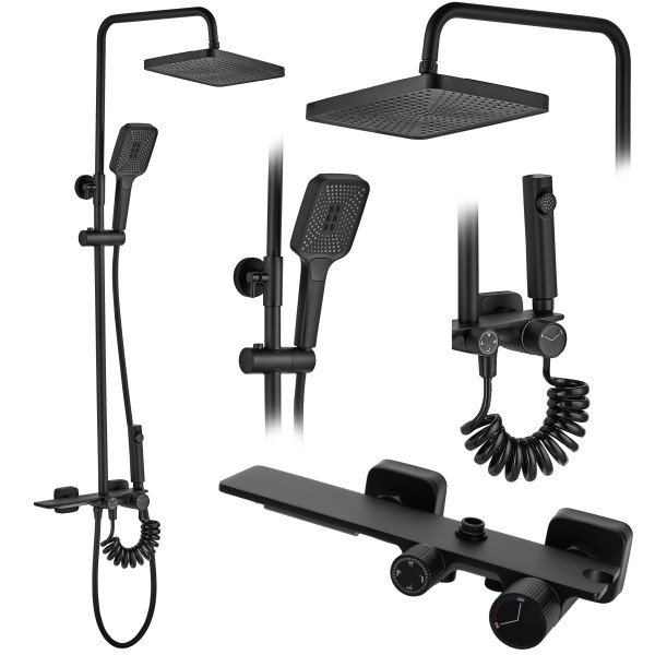 Душевая система на четыре режима Rea Helix Black mat (REA-P6618)