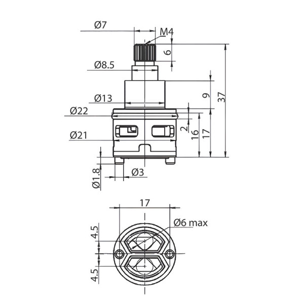Картридж Melodia переключателя душа керамика 120град h=10мм (MKP20738WC)