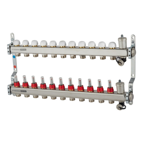Коллекторная группа Tiemme 11 отводов 1"-3/4" НР ЕК M30х1,5 мм. с расходомерами (нерж.ст) (3920137) Коллекторная группа Tiemme 11 отводов 1"-3/4" НР ЕК M30х1,5 мм. с расходомерами (нерж.ст) (3920137)