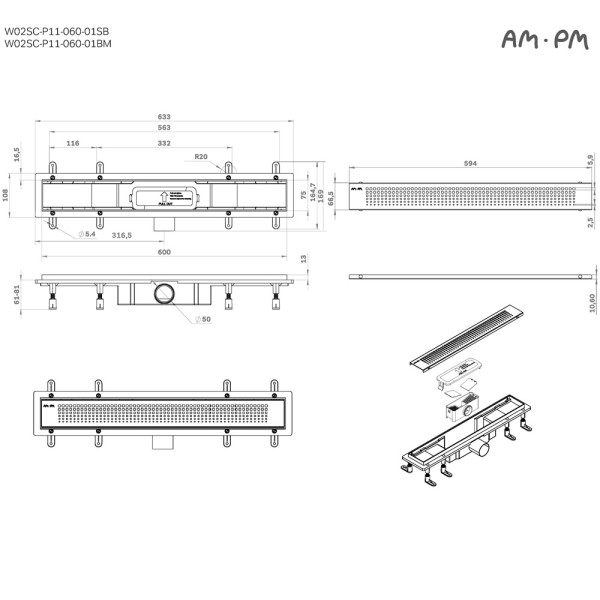 Душевой лоток AM.PM PrimeFlow линейный универс затвор Cut Gradient 60 см сталь мат (W02SC-P11-060-01SB) Душевой лоток AM.PM PrimeFlow линейный универс затвор Cut Gradient 60 см сталь мат (W02SC-P11-060-01SB)