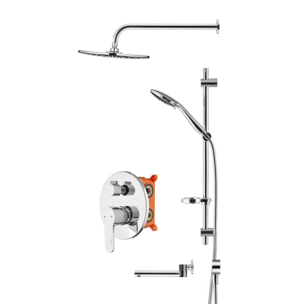 Смеситель для душа встраиваемый Swedbe Platta (с монтажным боксом), верхним душем и повортным изливом хром, серый (5542G1)