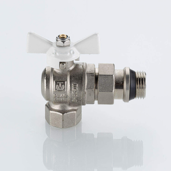 Кран угловой 1/2" шаровый со сгоном Valtec Base-ГОСТ (белая бабочка, o-ring) VT.228S.NRW.04