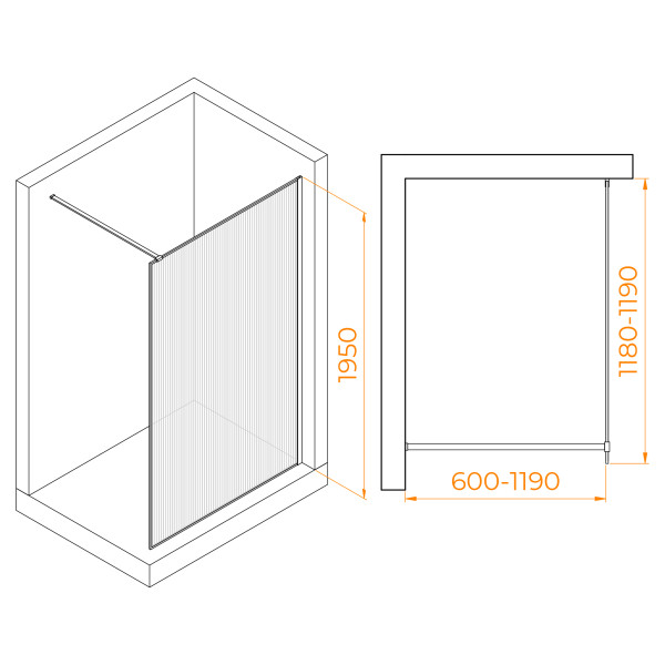 Душевое ограждение RGW Walk In 120x195 стекло Ribbed (ребристое), профиль черный (06100812-154) Душевое ограждение RGW Walk In 120x195 стекло Ribbed (ребристое), профиль черный (06100812-154)