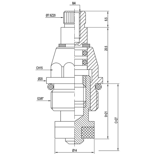 Кран-букса Melodia резина 3/8" 8x20 (MKP06619WC) (мод. 012)