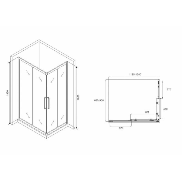 Душевой уголок Abber Schwarzer Diamant 90x120 стекло прозрачное, профиль черный (AG02129BH)